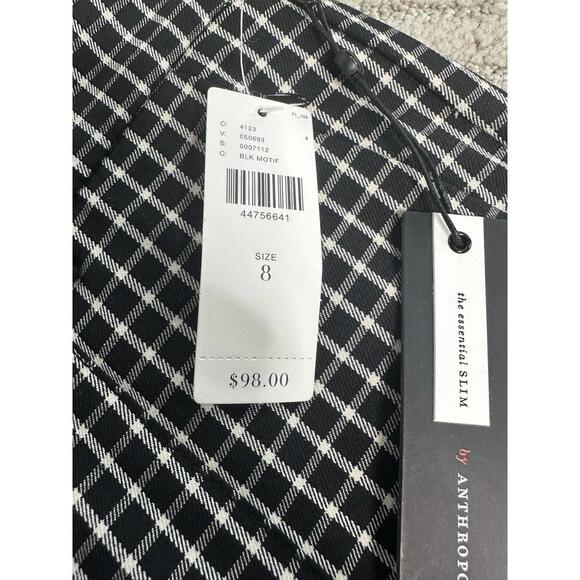 Anthropologie Essential Slim Womens 8 Black White Plaid Print Cropped Pants NWT - Picture 7 of 9